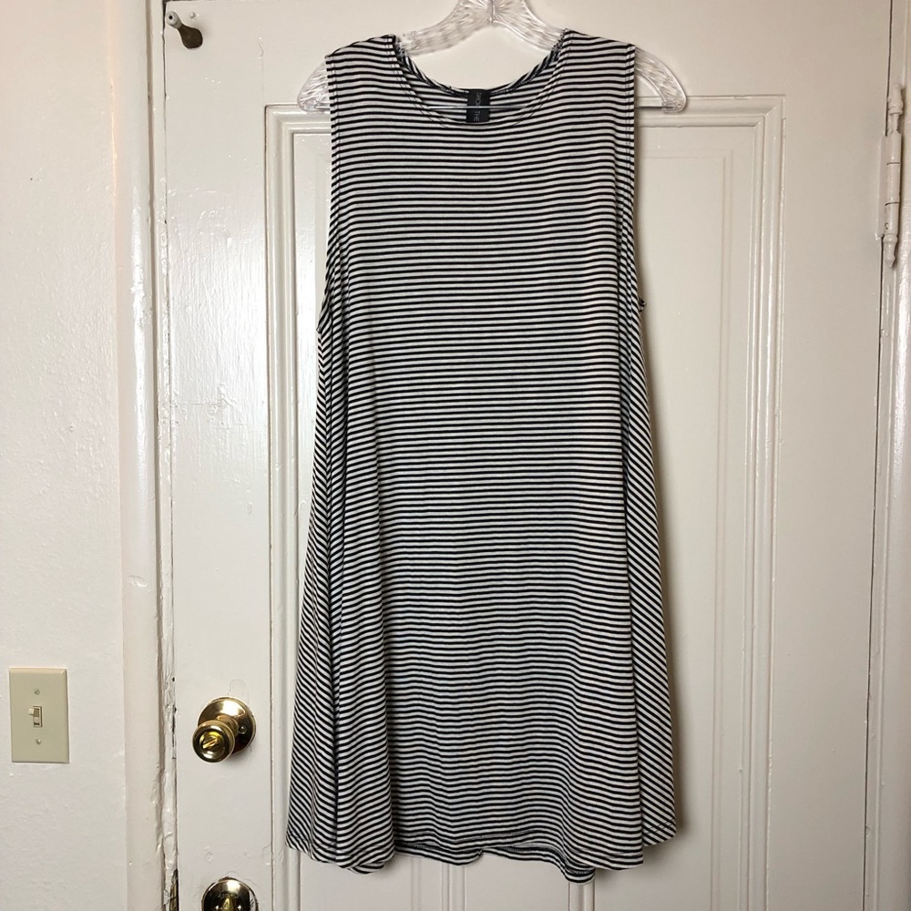 Long black and white striped tank top.
